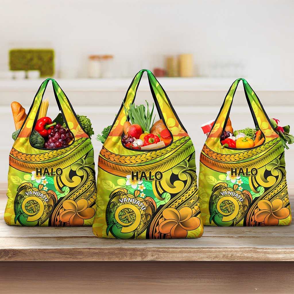 Halo Vanuatu Grocery Bag Sand Drawing Turtle Polynesian Tropical Flowers