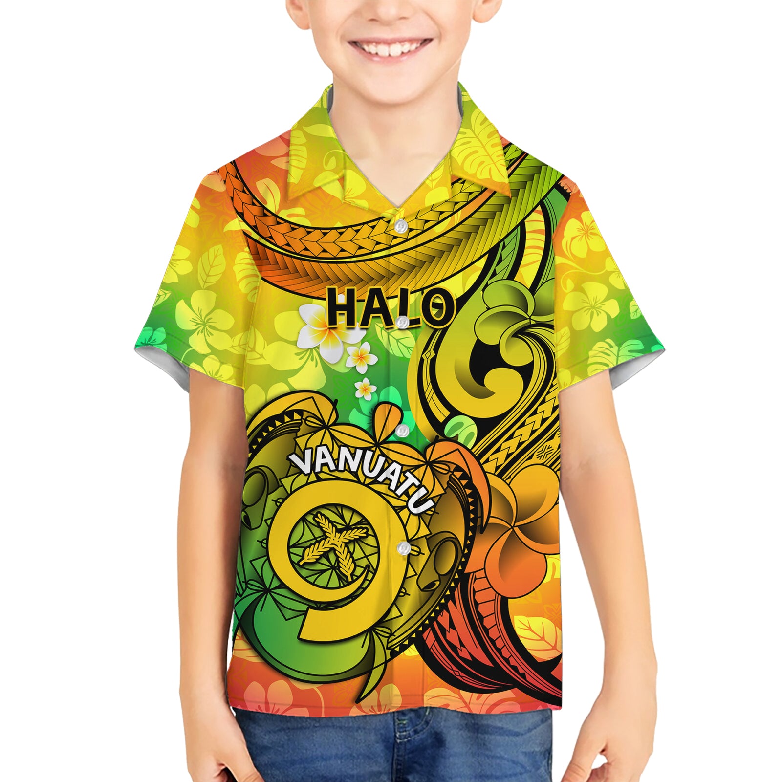 Halo Vanuatu Kid Hawaiian Shirt Sand Drawing Turtle Polynesian Tropical Flowers LT14 Kid Reggae - Polynesian Pride
