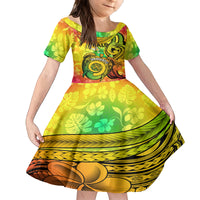 Halo Vanuatu Kid Short Sleeve Dress Sand Drawing Turtle Polynesian Tropical Flowers LT14 KID Reggae - Polynesian Pride