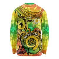 Halo Vanuatu Long Sleeve Shirt Sand Drawing Turtle Polynesian Tropical Flowers LT14 - Polynesian Pride