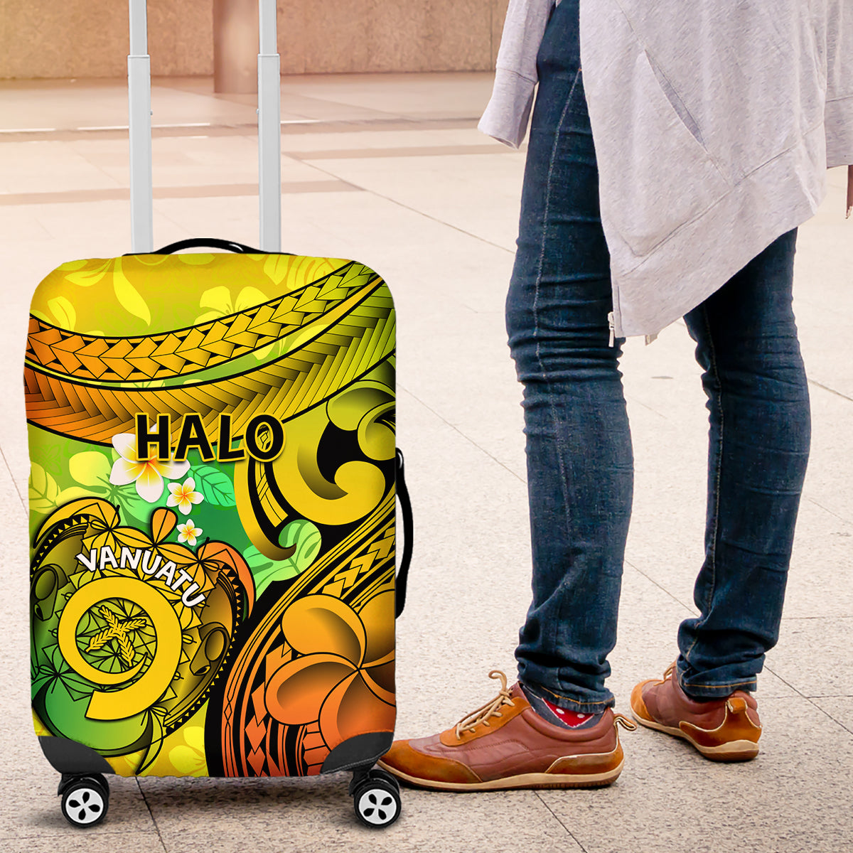 Halo Vanuatu Luggage Cover Sand Drawing Turtle Polynesian Tropical Flowers LT14 Reggae - Polynesian Pride