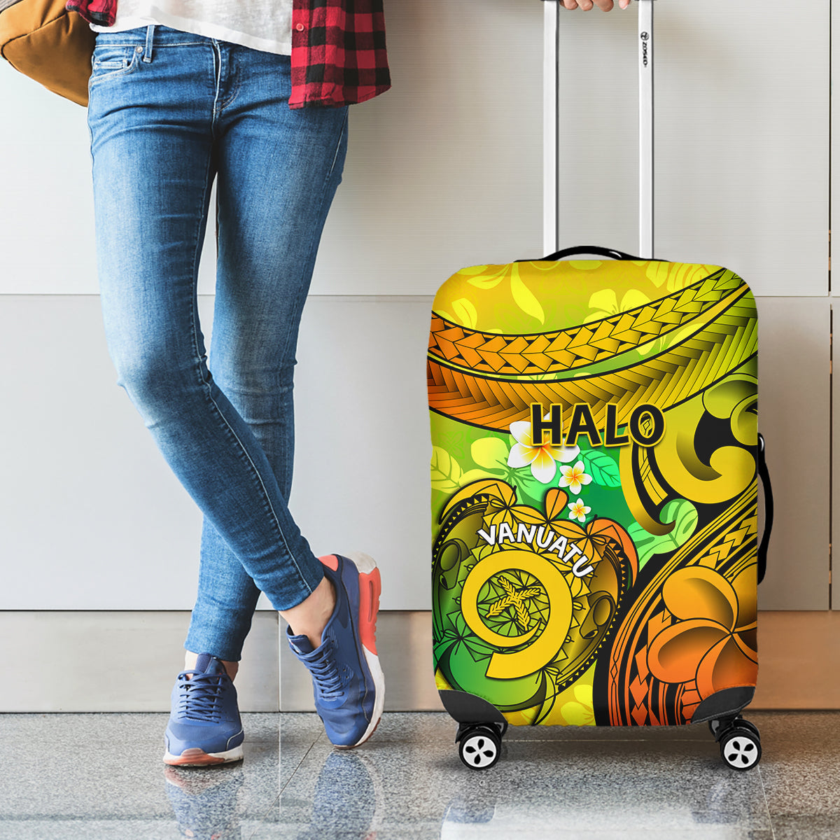 Halo Vanuatu Luggage Cover Sand Drawing Turtle Polynesian Tropical Flowers LT14 - Polynesian Pride
