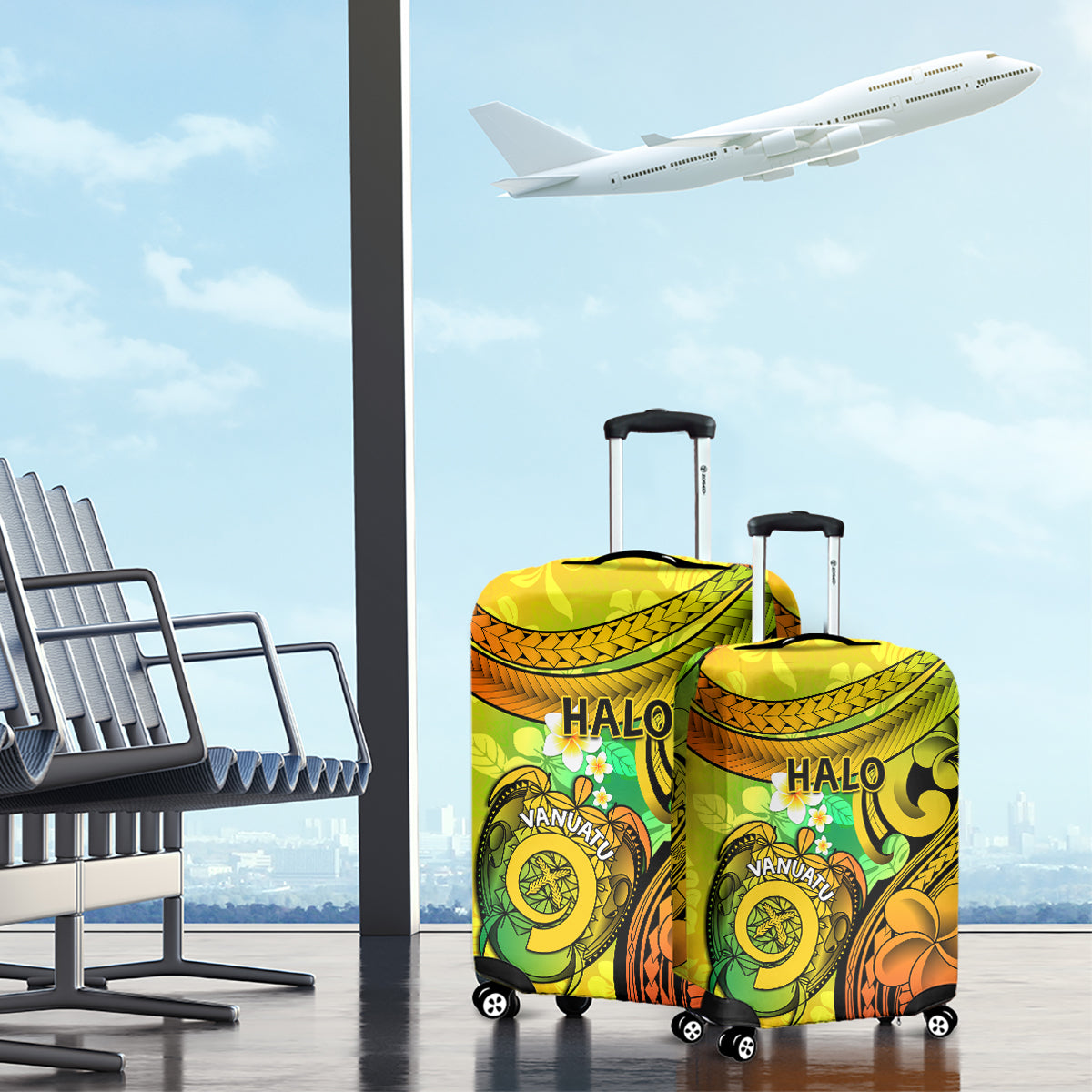 Halo Vanuatu Luggage Cover Sand Drawing Turtle Polynesian Tropical Flowers LT14 - Polynesian Pride
