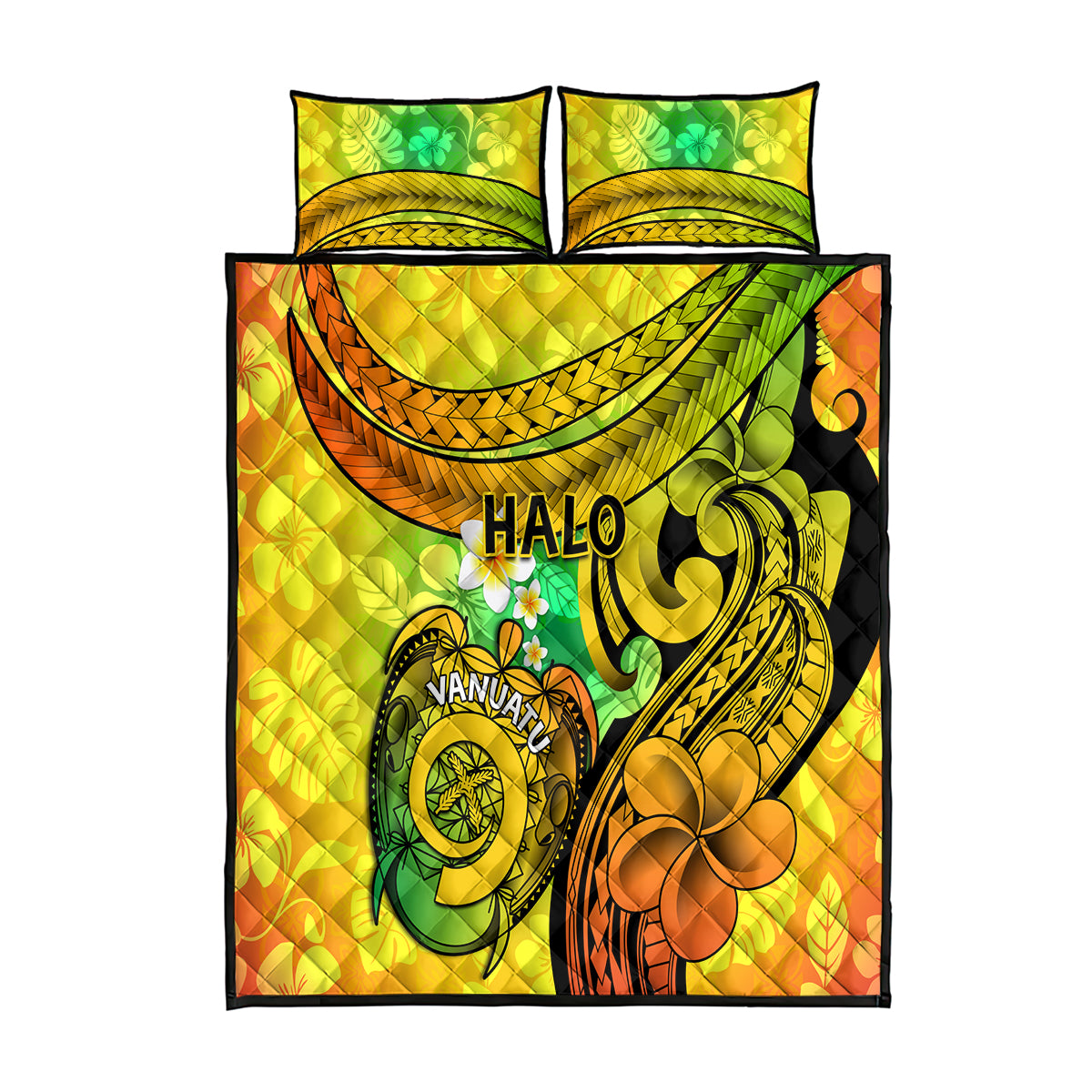 Halo Vanuatu Quilt Bed Set Sand Drawing Turtle Polynesian Tropical Flowers LT14 Reggae - Polynesian Pride