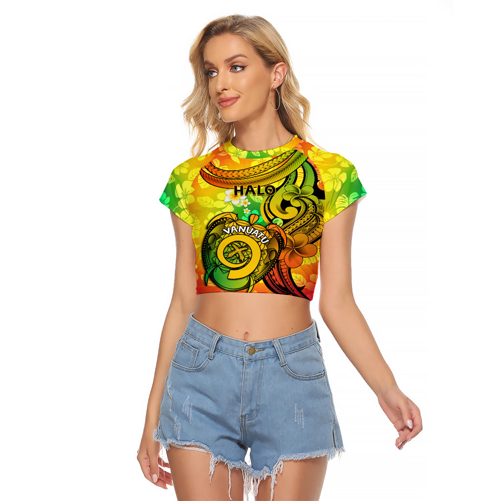 Halo Vanuatu Raglan Cropped T Shirt Sand Drawing Turtle Polynesian Tropical Flowers LT14 Female Reggae - Polynesian Pride