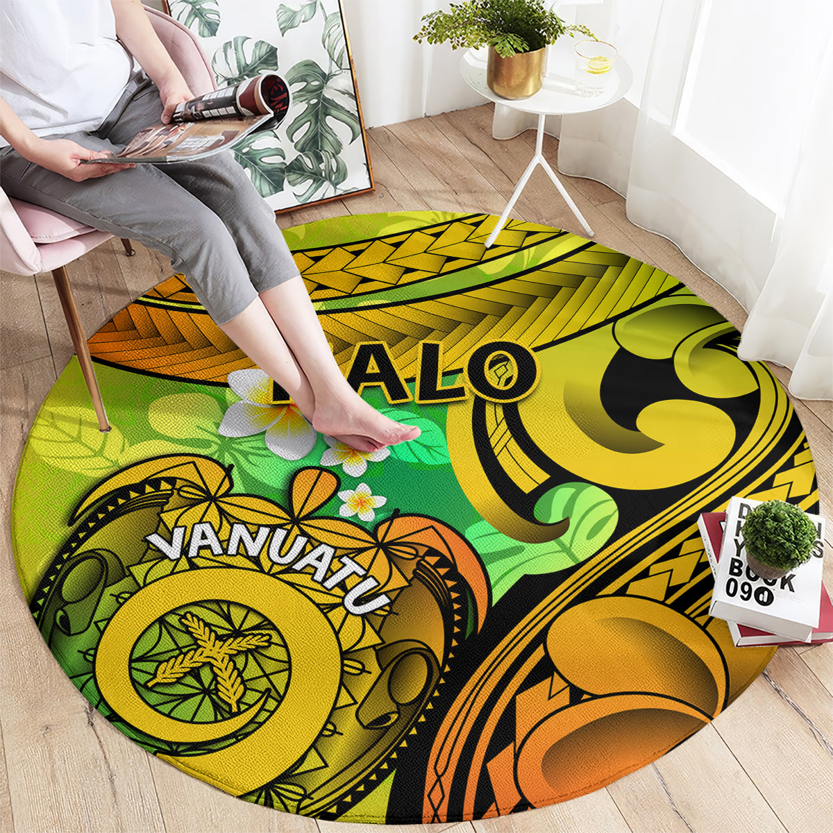 Halo Vanuatu Round Carpet Sand Drawing Turtle Polynesian Tropical Flowers LT14 - Polynesian Pride