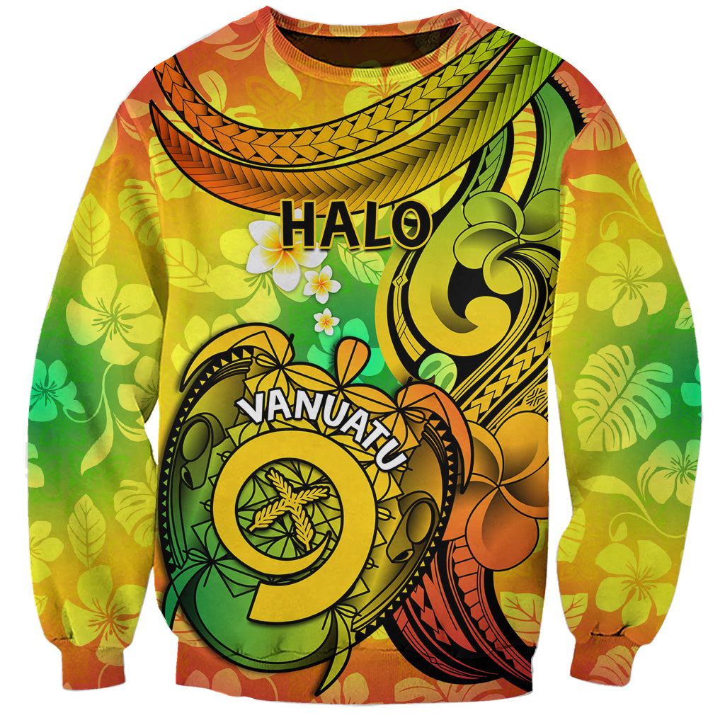 Halo Vanuatu Sweatshirt Sand Drawing Turtle Polynesian Tropical Flowers LT14 Unisex Reggae - Polynesian Pride