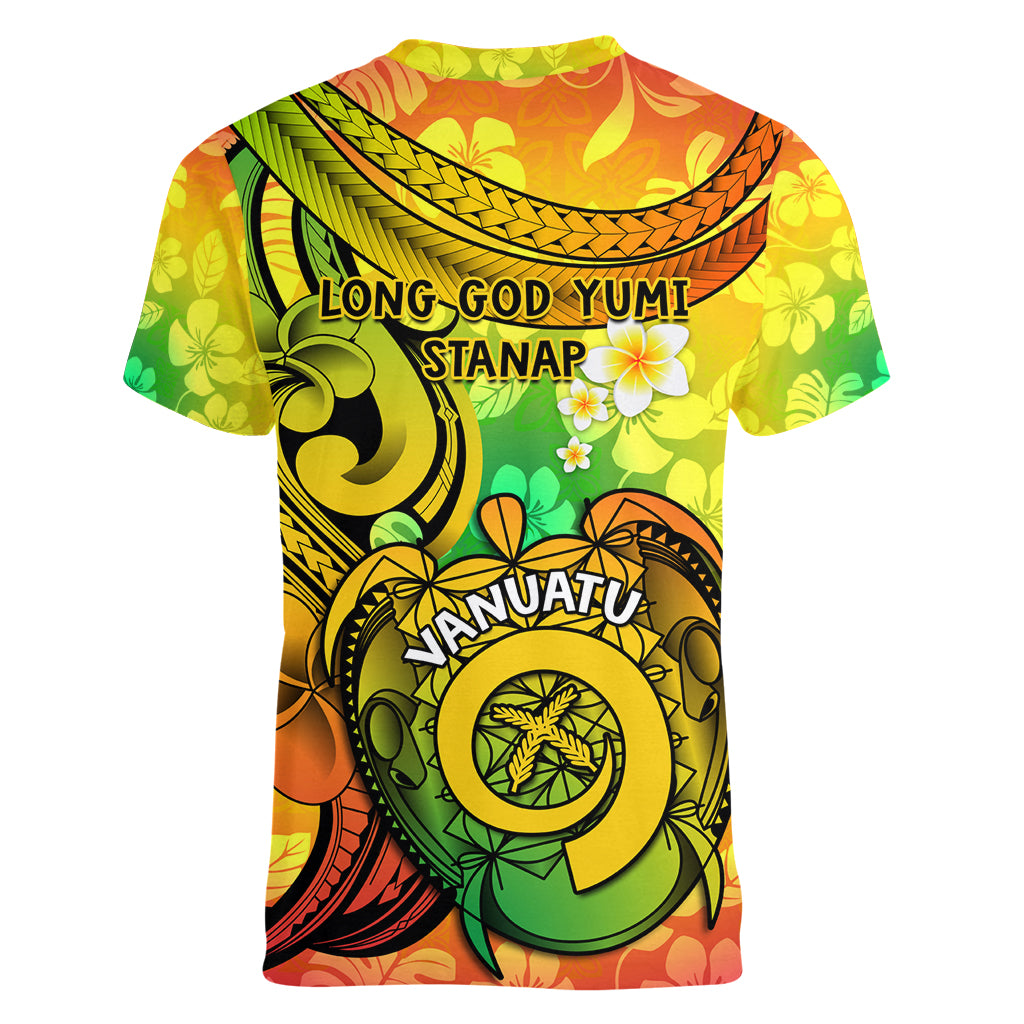 Halo Vanuatu Women V Neck T Shirt Sand Drawing Turtle Polynesian Tropical Flowers LT14 - Polynesian Pride