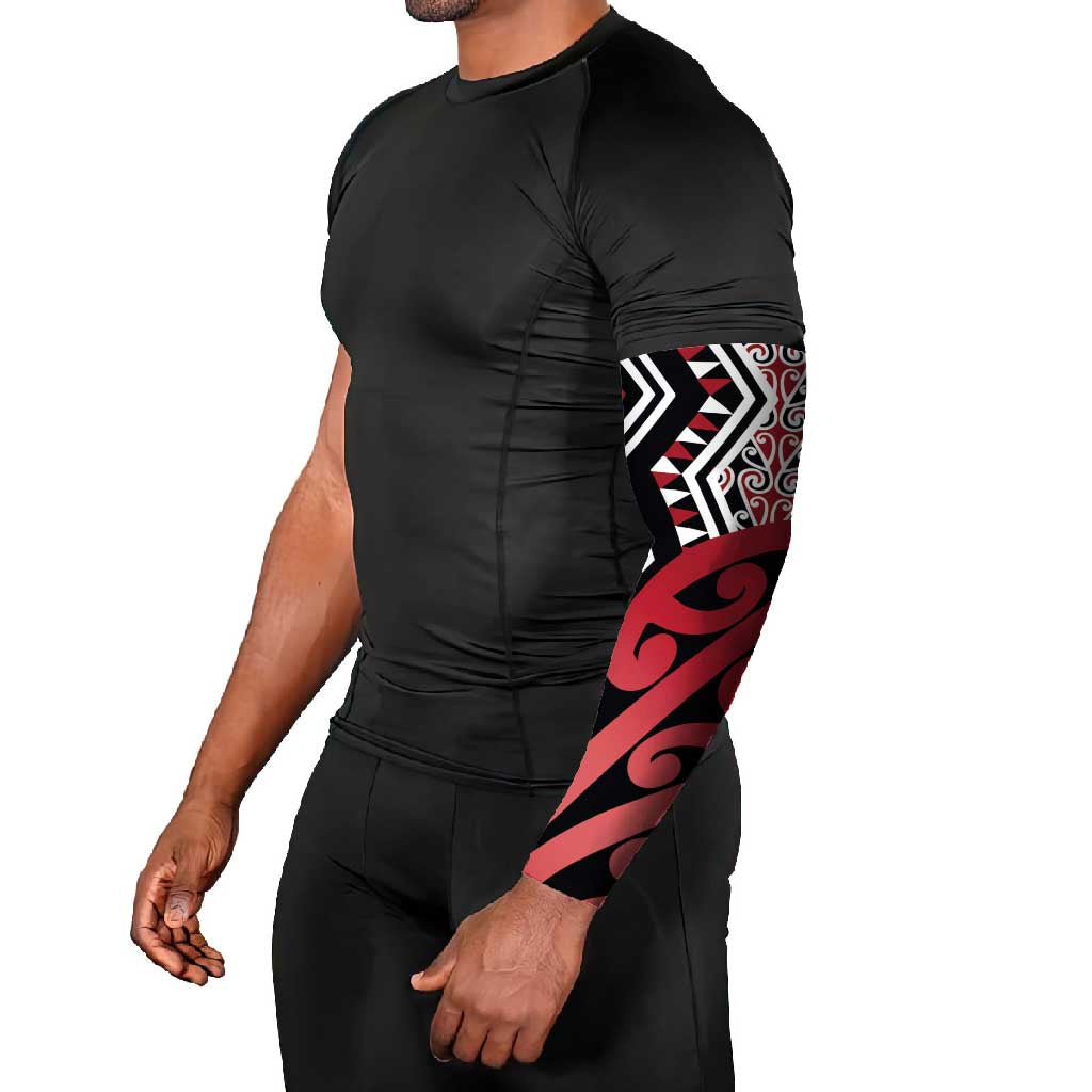 New Zealand Arm Sleeves Aotearoa Kowhaiwhai Mix Taniko Art - Red - Polynesian Pride
