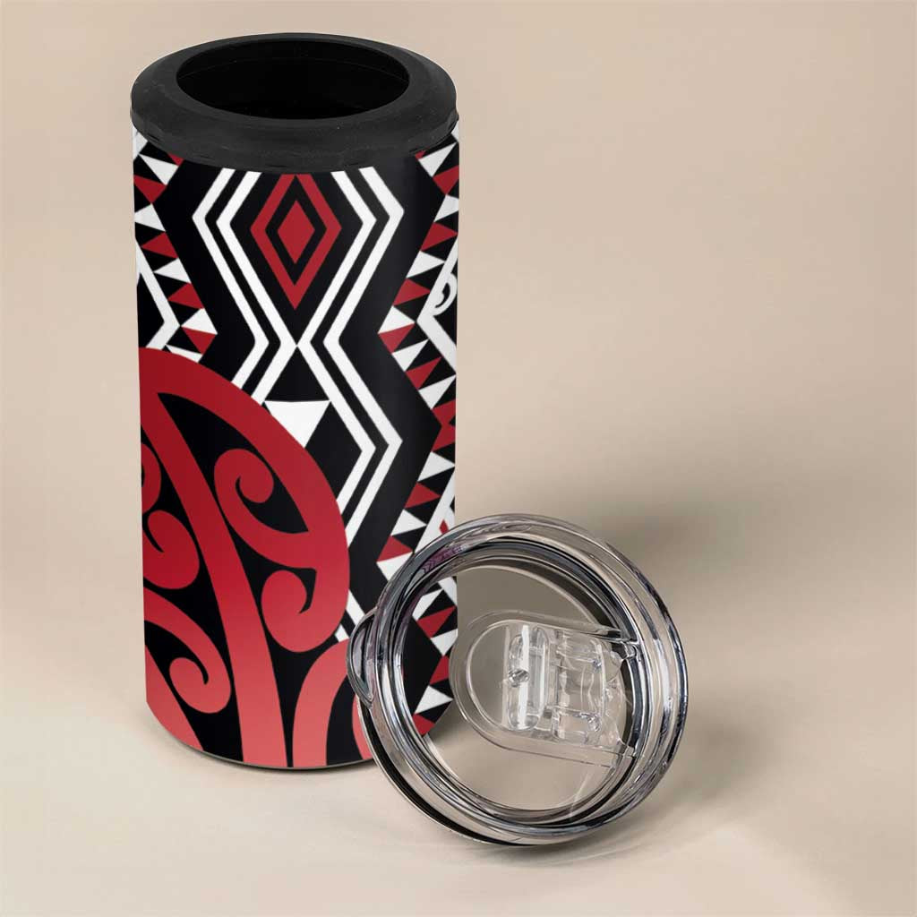 New Zealand 4 in 1 Can Cooler Tumbler Aotearoa Kowhaiwhai Mix Taniko Art - Red LT14 - Polynesian Pride