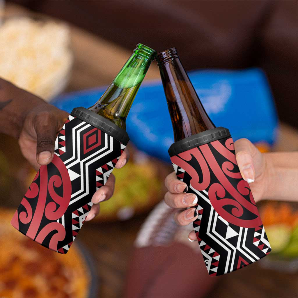 New Zealand 4 in 1 Can Cooler Tumbler Aotearoa Kowhaiwhai Mix Taniko Art - Red LT14 - Polynesian Pride