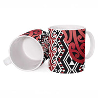 New Zealand Ceramic Mug Aotearoa Kowhaiwhai Mix Taniko Art - Red - Polynesian Pride