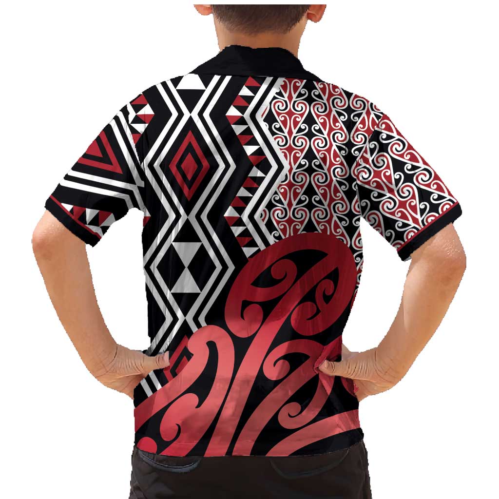 New Zealand Family Matching Mermaid Dress and Hawaiian Shirt Aotearoa Kowhaiwhai Mix Taniko Art - Red LT14 - Polynesian Pride
