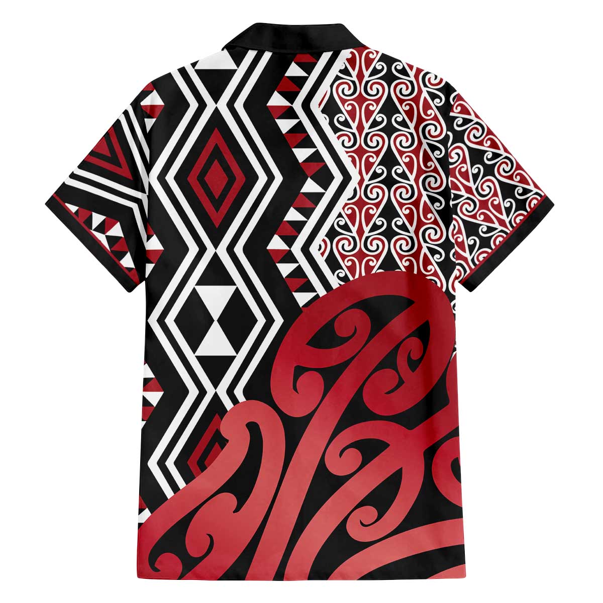 New Zealand Family Matching Off The Shoulder Long Sleeve Dress and Hawaiian Shirt Aotearoa Kowhaiwhai Mix Taniko Art - Red LT14 - Polynesian Pride