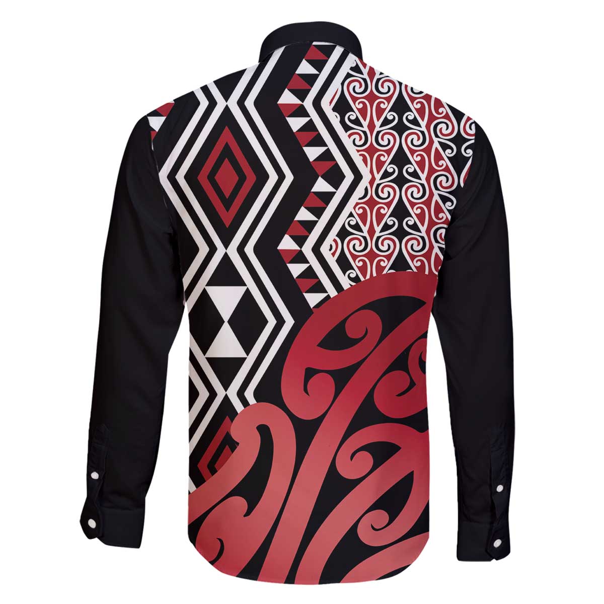 New Zealand Family Matching Off The Shoulder Long Sleeve Dress and Hawaiian Shirt Aotearoa Kowhaiwhai Mix Taniko Art - Red LT14 - Polynesian Pride
