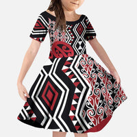 New Zealand Family Matching Off Shoulder Maxi Dress and Hawaiian Shirt Aotearoa Kowhaiwhai Mix Taniko Art - Red LT14 Daughter's Dress Red - Polynesian Pride