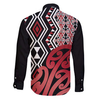 New Zealand Family Matching Off Shoulder Maxi Dress and Hawaiian Shirt Aotearoa Kowhaiwhai Mix Taniko Art - Red LT14 - Polynesian Pride