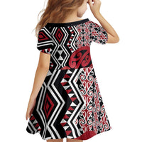New Zealand Family Matching Off Shoulder Short Dress and Hawaiian Shirt Aotearoa Kowhaiwhai Mix Taniko Art - Red LT14 - Polynesian Pride