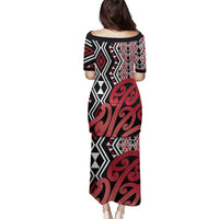 New Zealand Family Matching Puletasi and Hawaiian Shirt Aotearoa Kowhaiwhai Mix Taniko Art - Red LT14 - Polynesian Pride