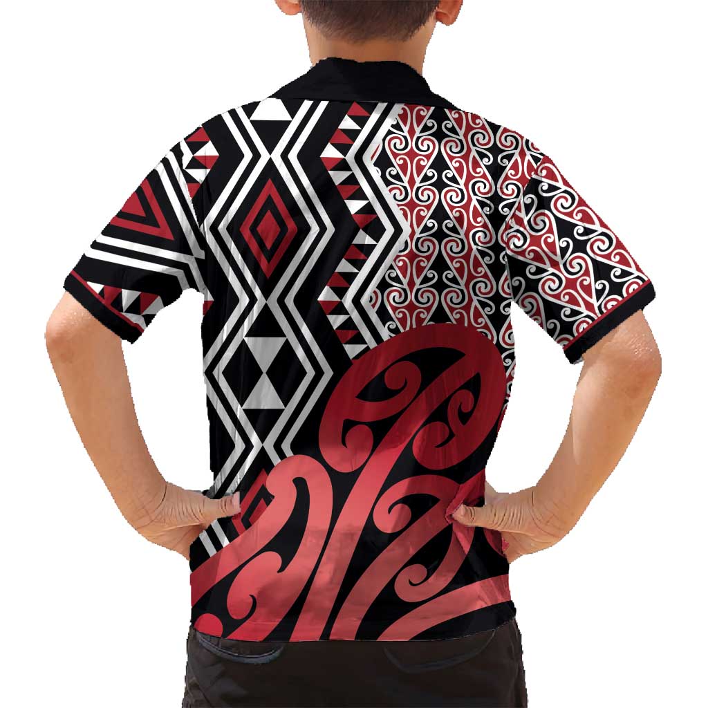 New Zealand Family Matching Summer Maxi Dress and Hawaiian Shirt Aotearoa Kowhaiwhai Mix Taniko Art - Red LT14 - Polynesian Pride