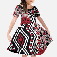 New Zealand Family Matching Tank Maxi Dress and Hawaiian Shirt Aotearoa Kowhaiwhai Mix Taniko Art - Red LT14 Daughter's Dress Red - Polynesian Pride