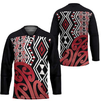 New Zealand Hockey Jersey Aotearoa Kowhaiwhai Mix Taniko Art - Red - Polynesian Pride