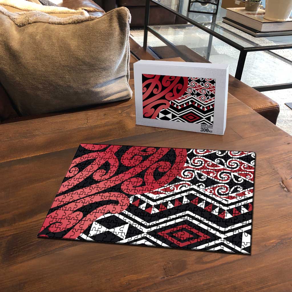New Zealand Puzzle Aotearoa Kowhaiwhai Mix Taniko Art - Red - Polynesian Pride