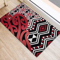 New Zealand Rubber Doormat Aotearoa Kowhaiwhai Mix Taniko Art - Red