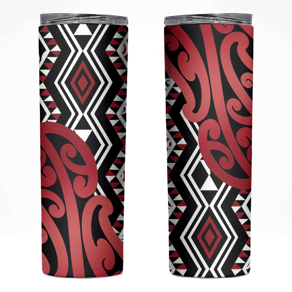 New Zealand Skinny Tumbler Aotearoa Kowhaiwhai Mix Taniko Art - Red LT14 Red - Polynesian Pride
