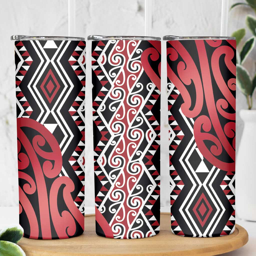 New Zealand Skinny Tumbler Aotearoa Kowhaiwhai Mix Taniko Art - Red LT14 - Polynesian Pride