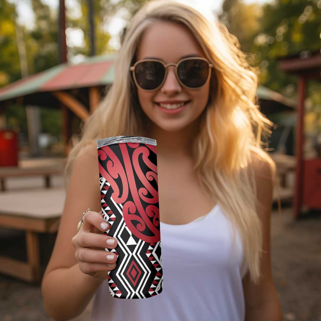 New Zealand Skinny Tumbler Aotearoa Kowhaiwhai Mix Taniko Art - Red LT14 - Polynesian Pride