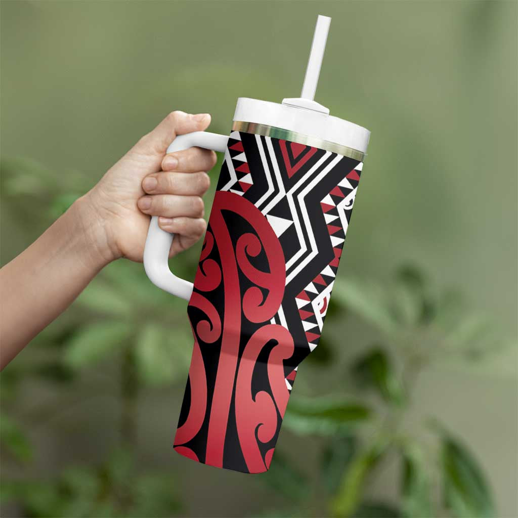 New Zealand Tumbler With Handle Aotearoa Kowhaiwhai Mix Taniko Art - Red LT14