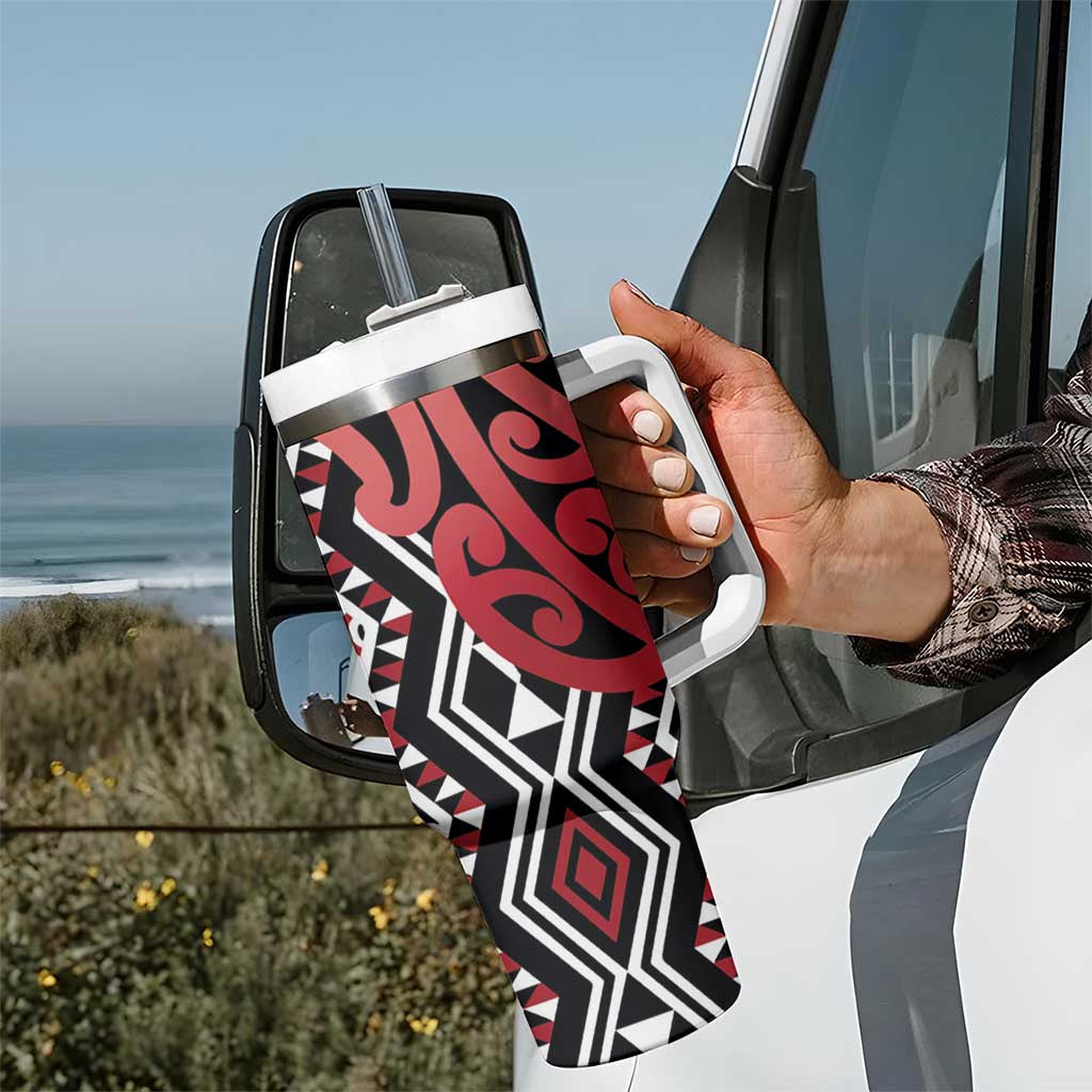 New Zealand Tumbler With Handle Aotearoa Kowhaiwhai Mix Taniko Art - Red LT14