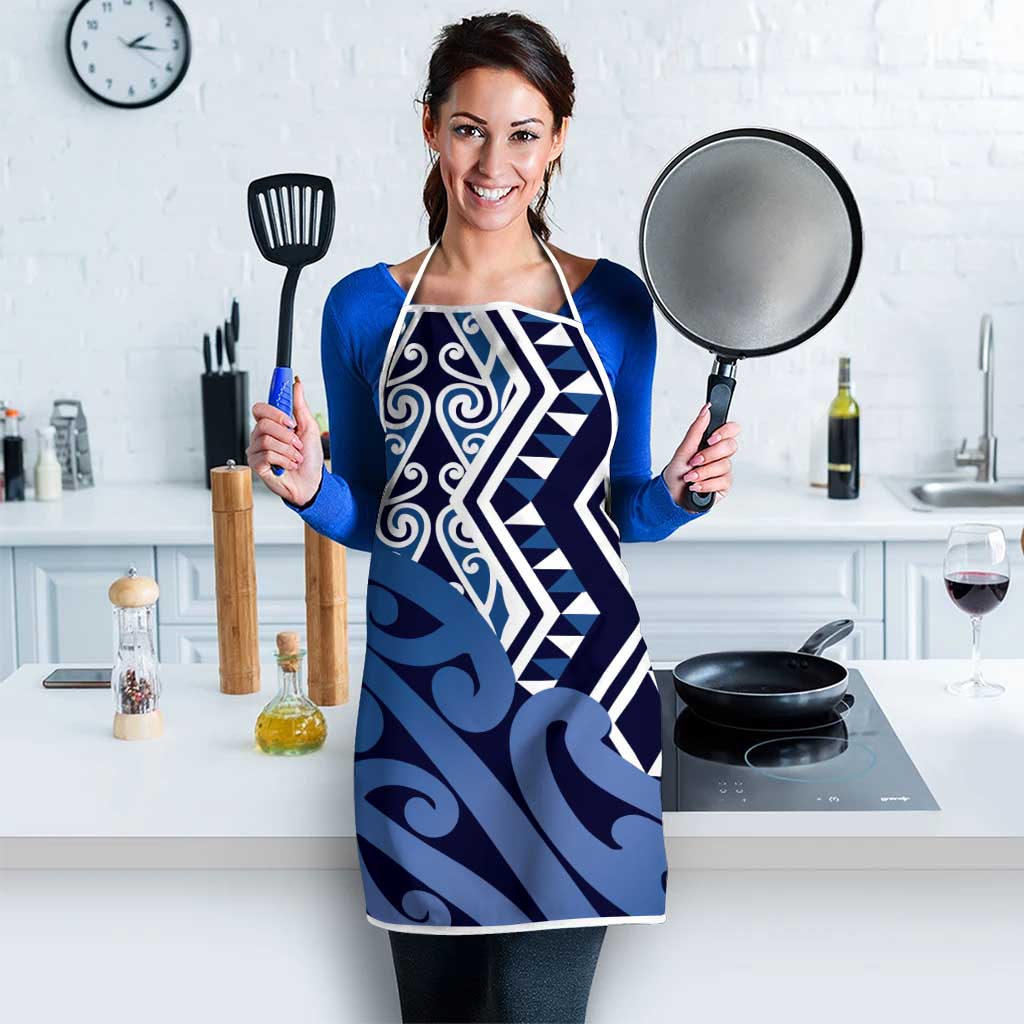 New Zealand Apron Aotearoa Kowhaiwhai Mix Taniko Art - Blue - Polynesian Pride