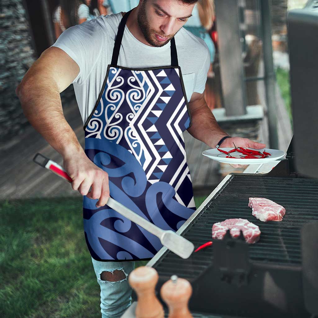 New Zealand Apron Aotearoa Kowhaiwhai Mix Taniko Art - Blue - Polynesian Pride