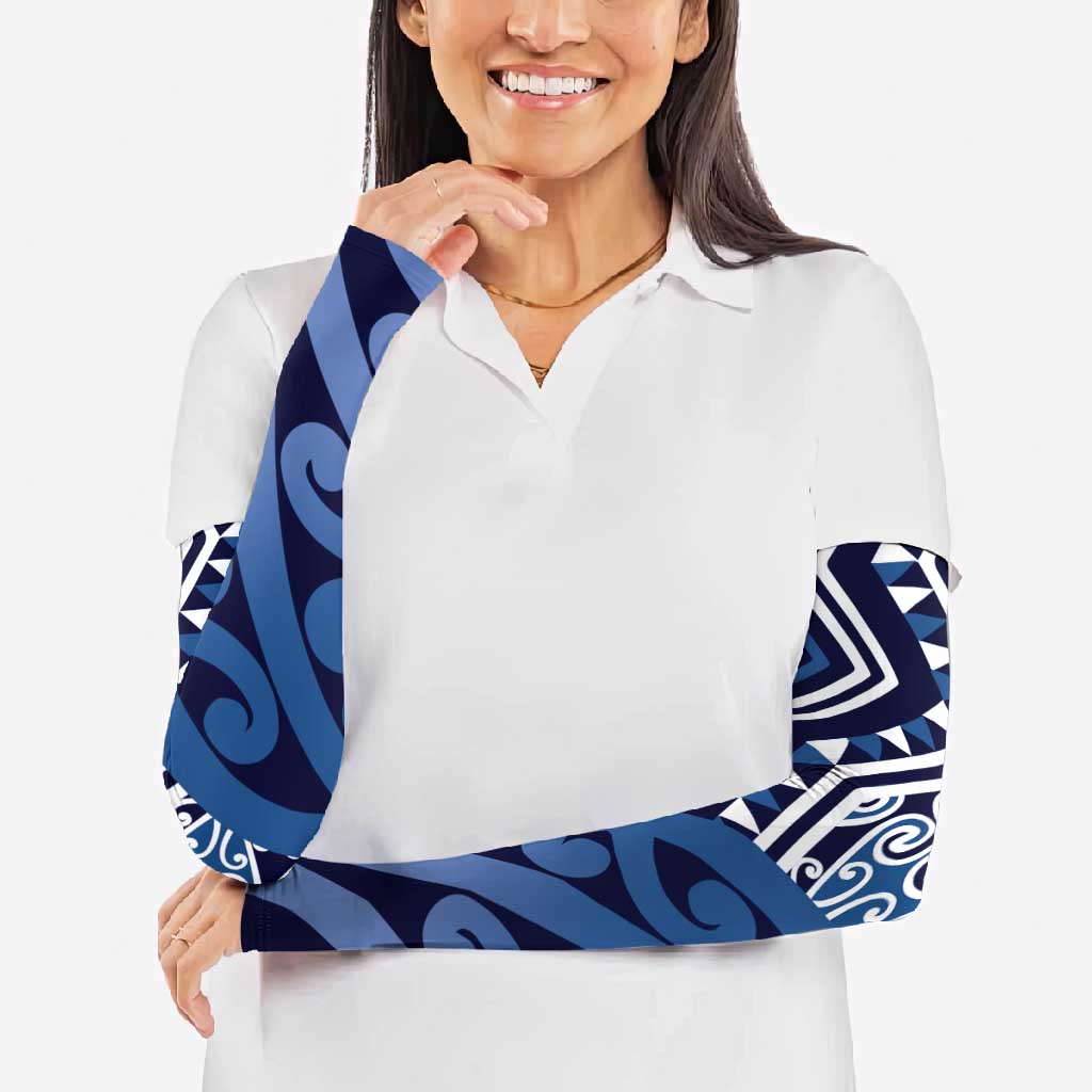New Zealand Arm Sleeves Aotearoa Kowhaiwhai Mix Taniko Art - Blue - Polynesian Pride