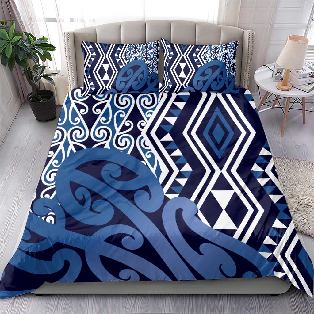 New Zealand Bedding Set Aotearoa Kowhaiwhai Mix Taniko Art - Blue LT14 - Polynesian Pride