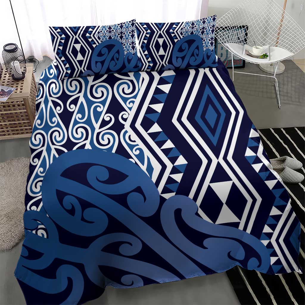 New Zealand Bedding Set Aotearoa Kowhaiwhai Mix Taniko Art - Blue LT14 - Polynesian Pride