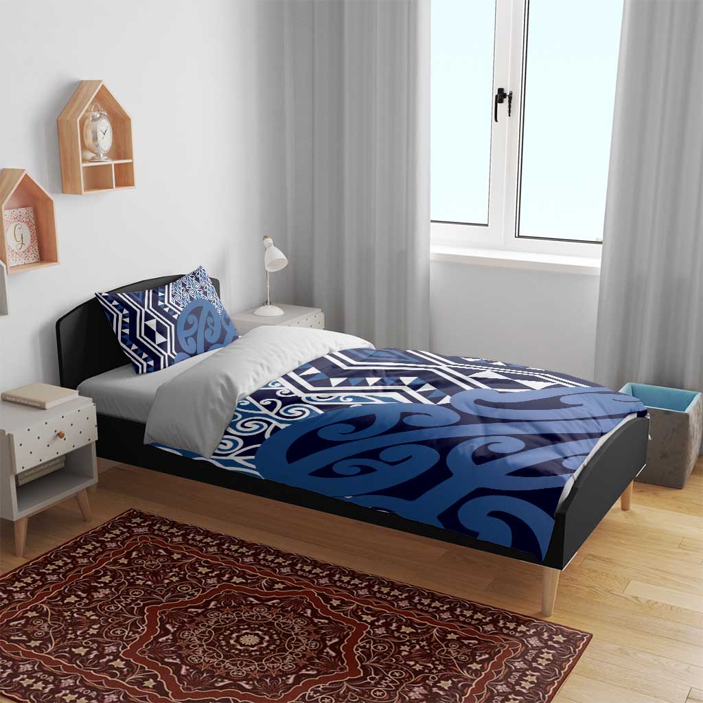 New Zealand Bedding Set Aotearoa Kowhaiwhai Mix Taniko Art - Blue LT14 - Polynesian Pride