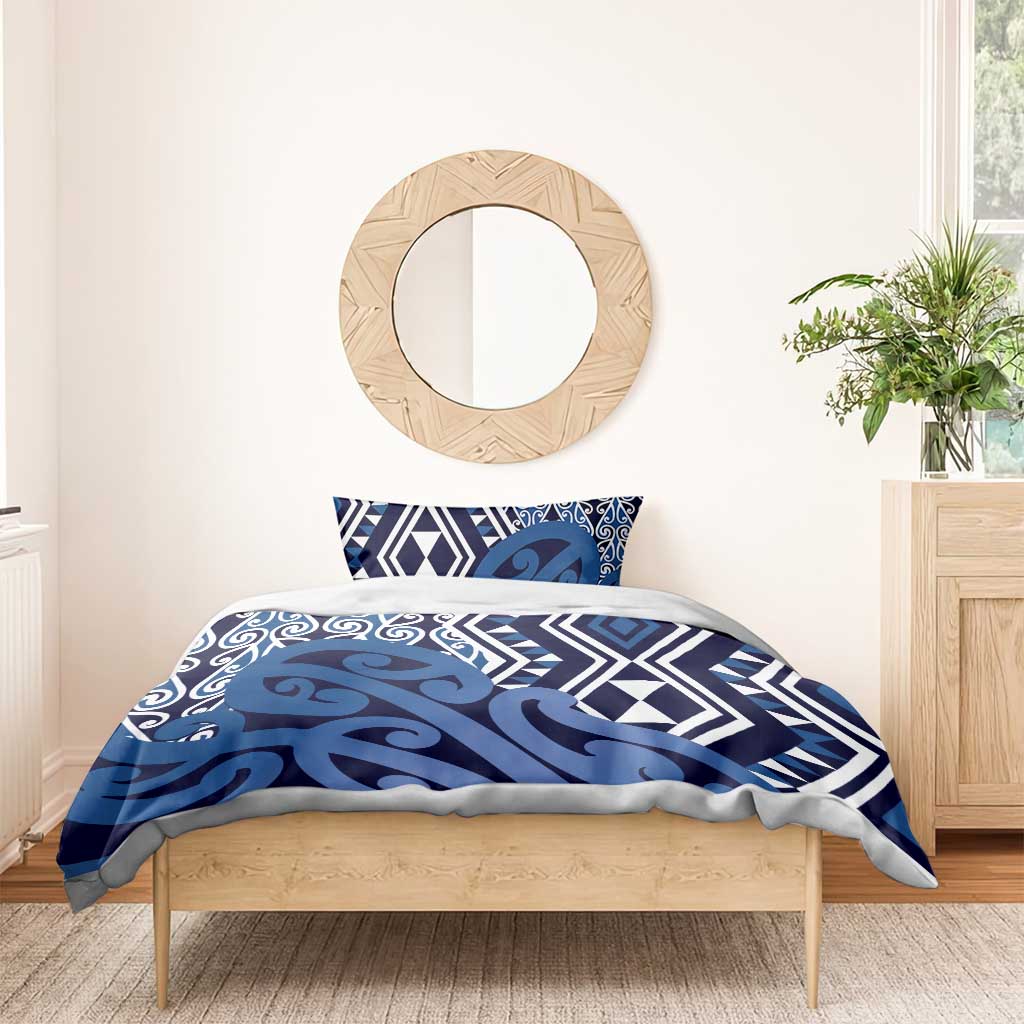 New Zealand Bedding Set Aotearoa Kowhaiwhai Mix Taniko Art - Blue LT14 - Polynesian Pride