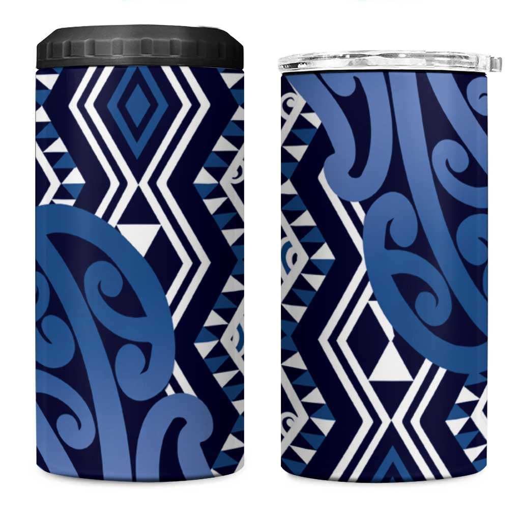New Zealand 4 in 1 Can Cooler Tumbler Aotearoa Kowhaiwhai Mix Taniko Art - Blue LT14 One Size: 16 oz Blue - Polynesian Pride