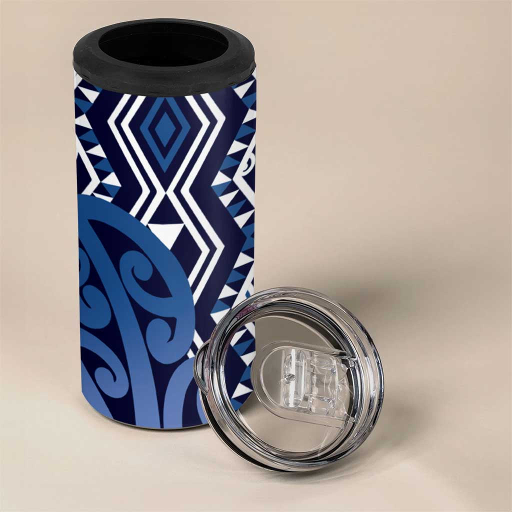 New Zealand 4 in 1 Can Cooler Tumbler Aotearoa Kowhaiwhai Mix Taniko Art - Blue LT14 - Polynesian Pride