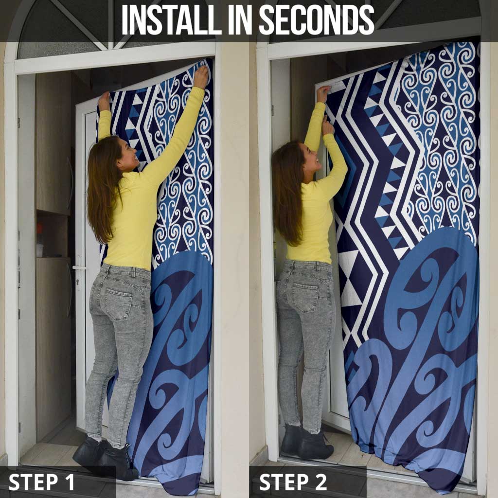 New Zealand Door Cover Aotearoa Kowhaiwhai Mix Taniko Art - Blue - Polynesian Pride