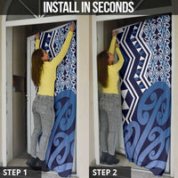 New Zealand Door Cover Aotearoa Kowhaiwhai Mix Taniko Art - Blue - Polynesian Pride