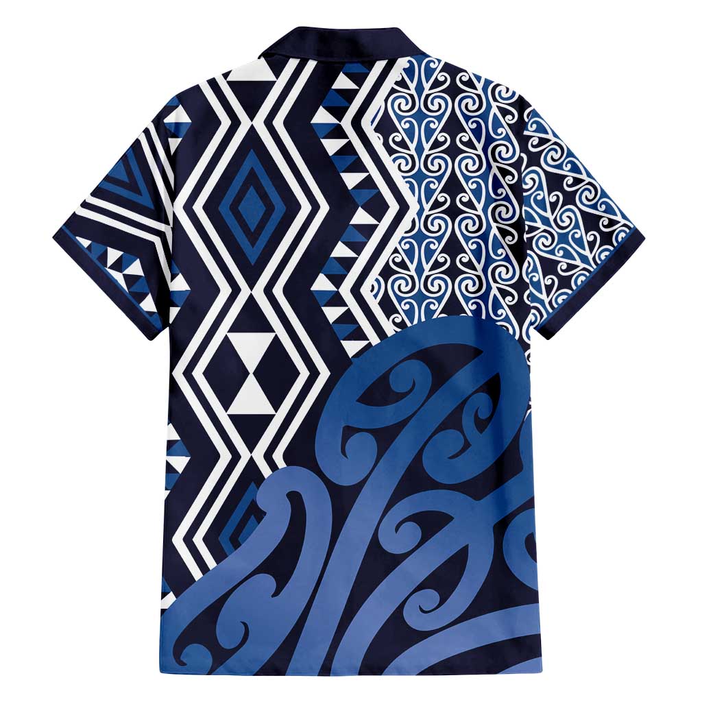New Zealand Family Matching Off Shoulder Maxi Dress and Hawaiian Shirt Aotearoa Kowhaiwhai Mix Taniko Art - Blue LT14 - Polynesian Pride
