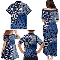 New Zealand Family Matching Puletasi and Hawaiian Shirt Aotearoa Kowhaiwhai Mix Taniko Art - Blue LT14 - Polynesian Pride