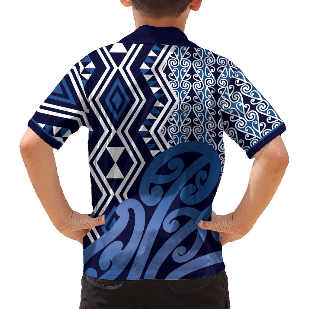 New Zealand Family Matching Tank Maxi Dress and Hawaiian Shirt Aotearoa Kowhaiwhai Mix Taniko Art - Blue LT14 - Polynesian Pride