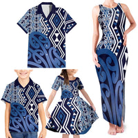 New Zealand Family Matching Tank Maxi Dress and Hawaiian Shirt Aotearoa Kowhaiwhai Mix Taniko Art - Blue LT14 - Polynesian Pride