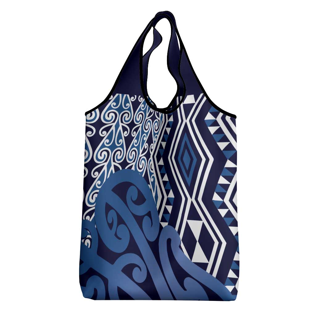 New Zealand Grocery Bag Aotearoa Kowhaiwhai Mix Taniko Art - Blue