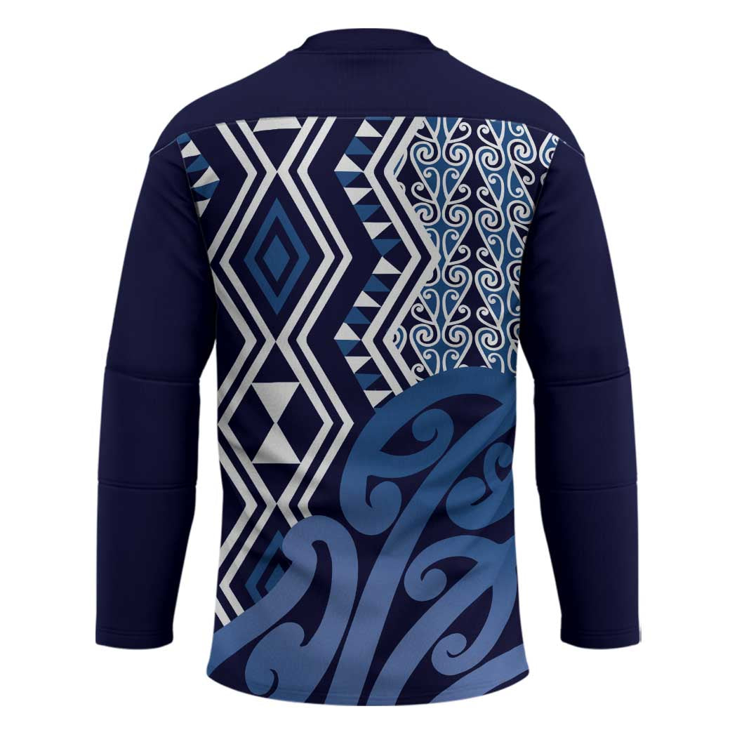 New Zealand Hockey Jersey Aotearoa Kowhaiwhai Mix Taniko Art - Blue - Polynesian Pride
